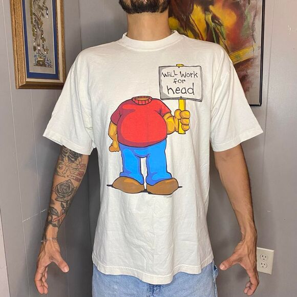 Vintage 1997 Will Work for Head Parody Funny Shirt Size XLarge - Picture 1 of 3